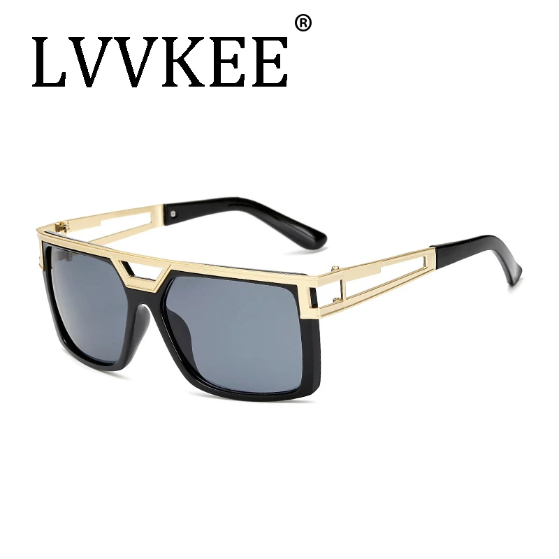 

LVVKEE Hot fashion Brand designer Large frame sunglasses men Vintage women sun glasses Retro Gradient Square UV400 Eyewear male