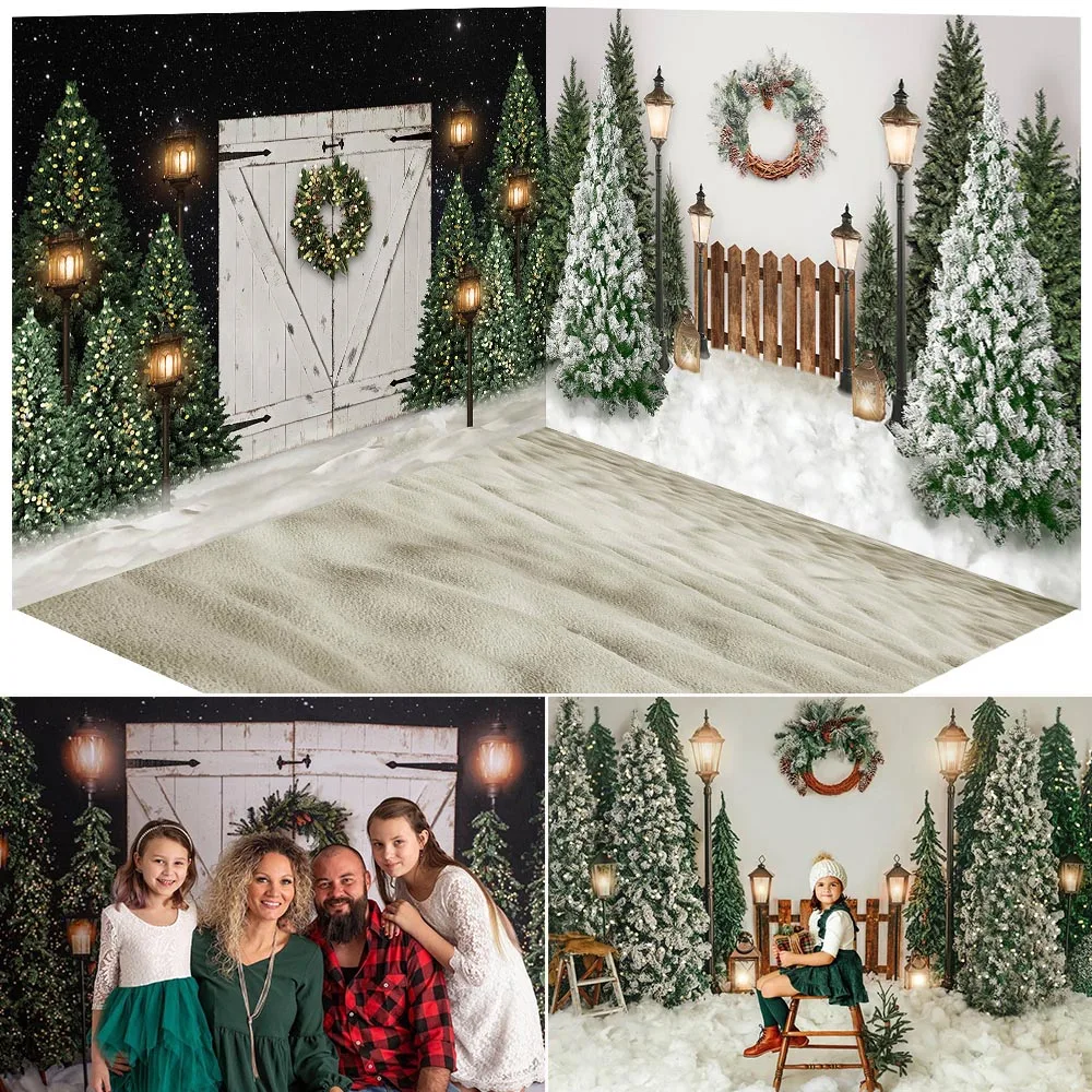 

Photography Christmas Portrait Backdrop Photo Studio Winter Birthday Cake Smash Background Christmas Trees Snow Photocall Decor