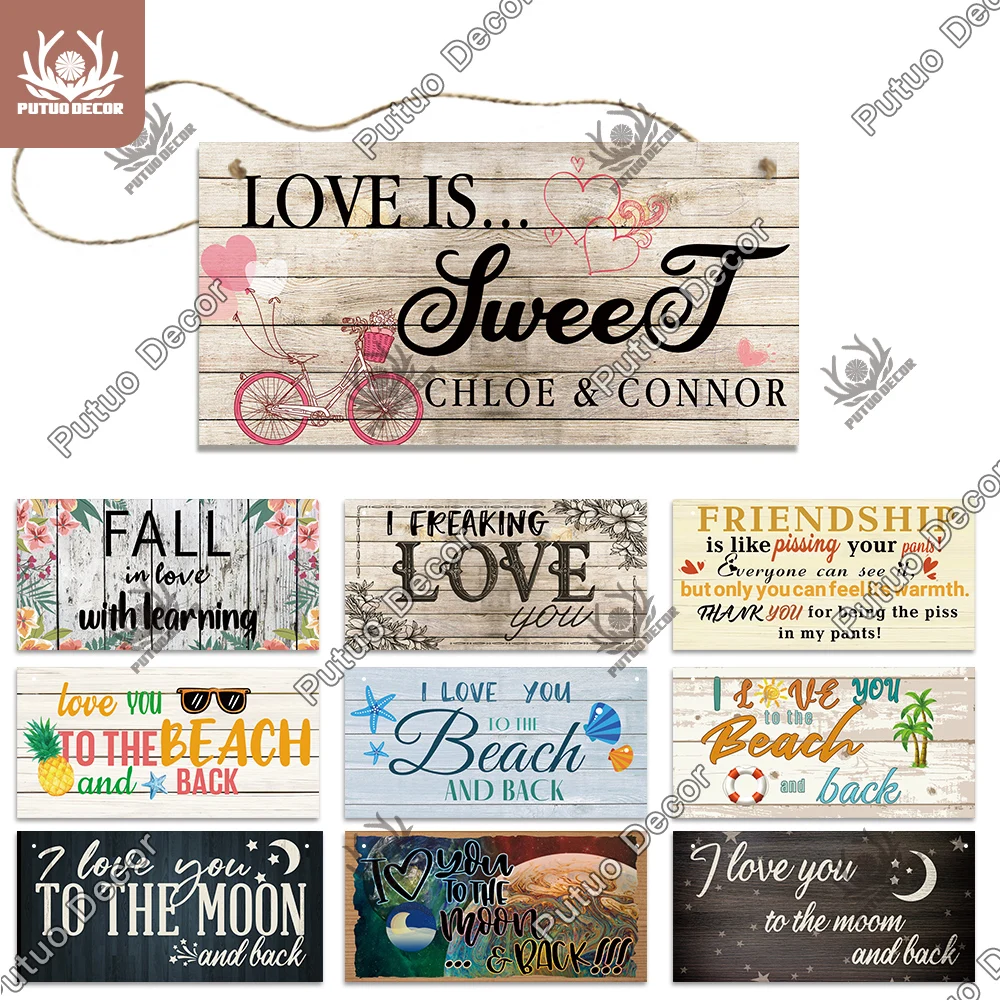 

Putuo Decor Love Signs Wooden Hanging Signs I Love You to The Moon And Back Plaque Decoration for Lover Wedding Home Decor Gifts