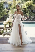 beach wedding dresses a line sweetheart long sleeves tulle lace slit dubai arabic wedding gown bridal dress vestido de noiva