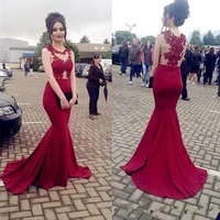 red long mermaid prom dresses with appliques lace elegant plus size party long prom gown evening dresses robe de soiree