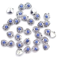 pendants heart blue rhinestones valentines day love antique silver tone pattern charm jewelry diy findings 12x10mm 10pcs