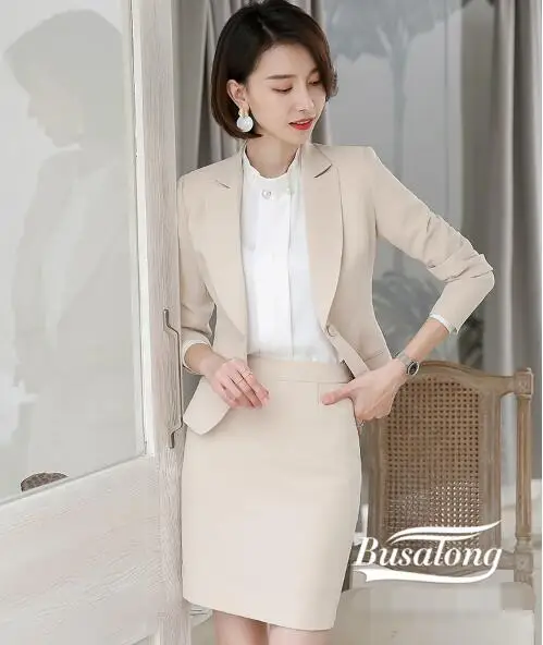 

2020 Spring Summer temperament skirt suits women formal business long sleeve slim blazer and skirt office ladies work wear