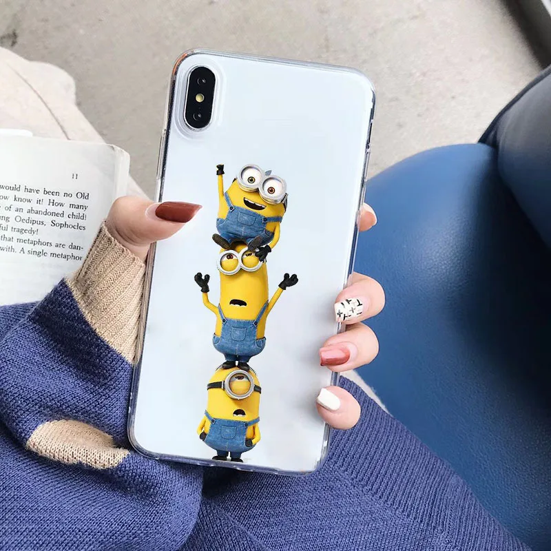 Чехол с миньонами для IPhone X XR Xs Max 11 8 7 6 Plus 6S 5s SE мягкий прозрачный силиконовый чехол