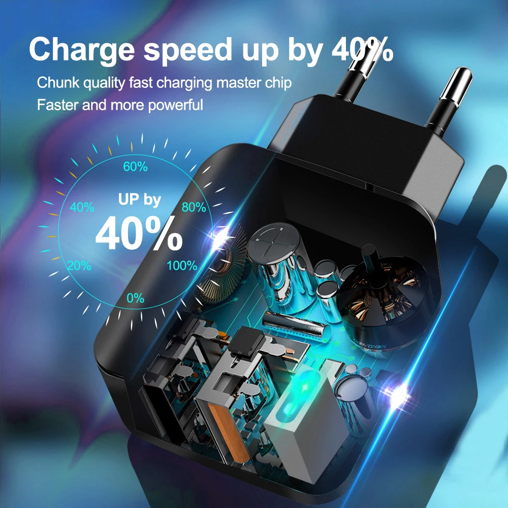 

PD 18W 5V 3A QC3.0USB charger 2-port fast charging travel charger adapter for Smartphone iPhone 11 12 7 Xiaomi Huawei Samsung