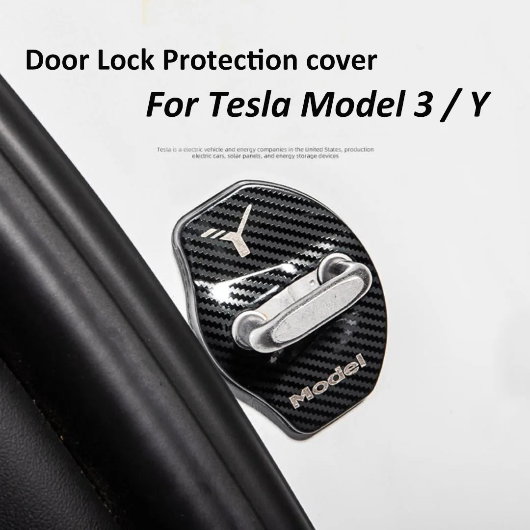

For Tesla Model 3 Y Stainless Steel Door Lock Buckle Protective Cover Carbon Fiber ModelY Car Modified Accessories