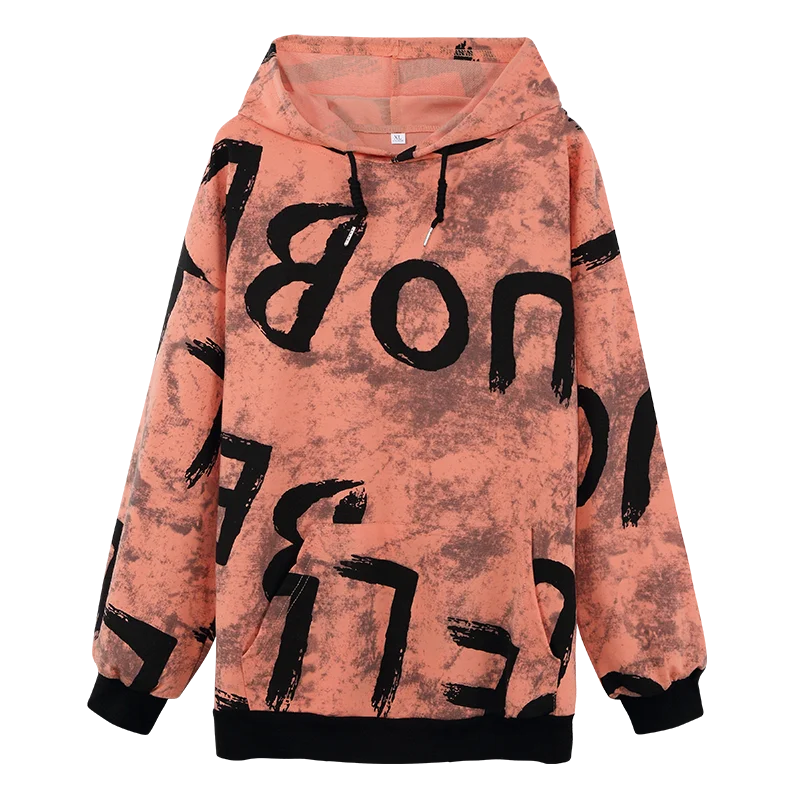 

High Quality Autumn Winter Print Letter Hip Hop Sweatshirts Female Long Sleeve Drawstring Hat Cotton Hoodies Pullover Tops Women