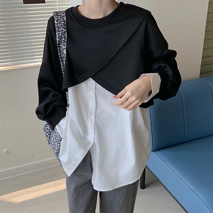 

ZCSMLL Two Pieces Women Tops Short Long-sleeved Sweater Coat Women's Loose Korean Sweatshirts Trend 2021 Spring Summer