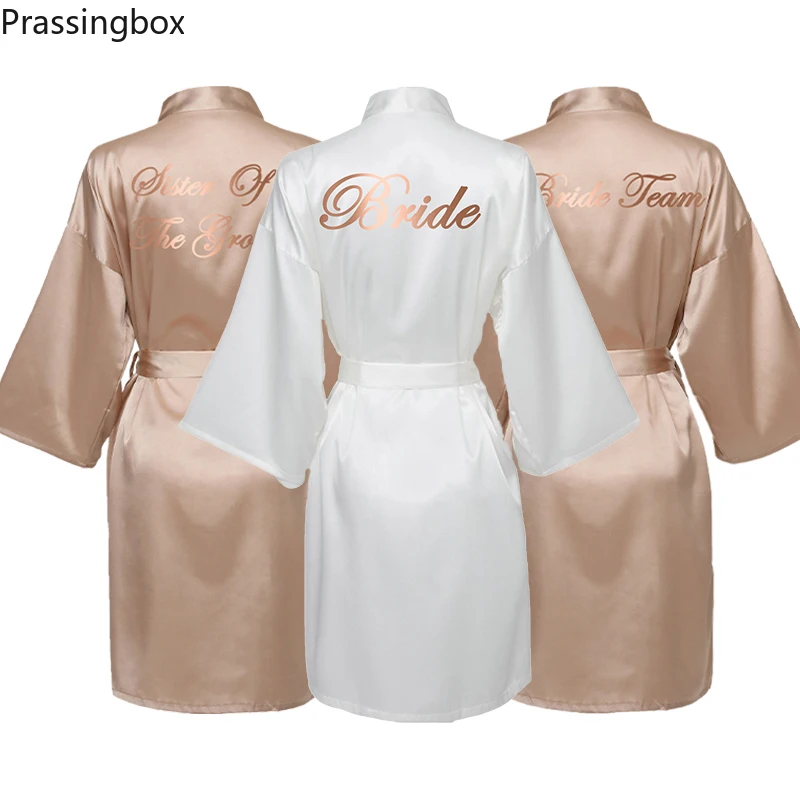 Атласные шелковые халаты для Для женщин; Свадебное платье для невесты или подружки невесты, Халат Роза для подружки невесты с надписью золо...