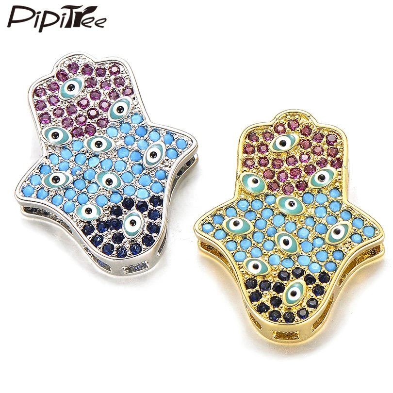 Pipitree бусины ручной работы с разноцветным кубическим цирконием Hamsa подвески мини