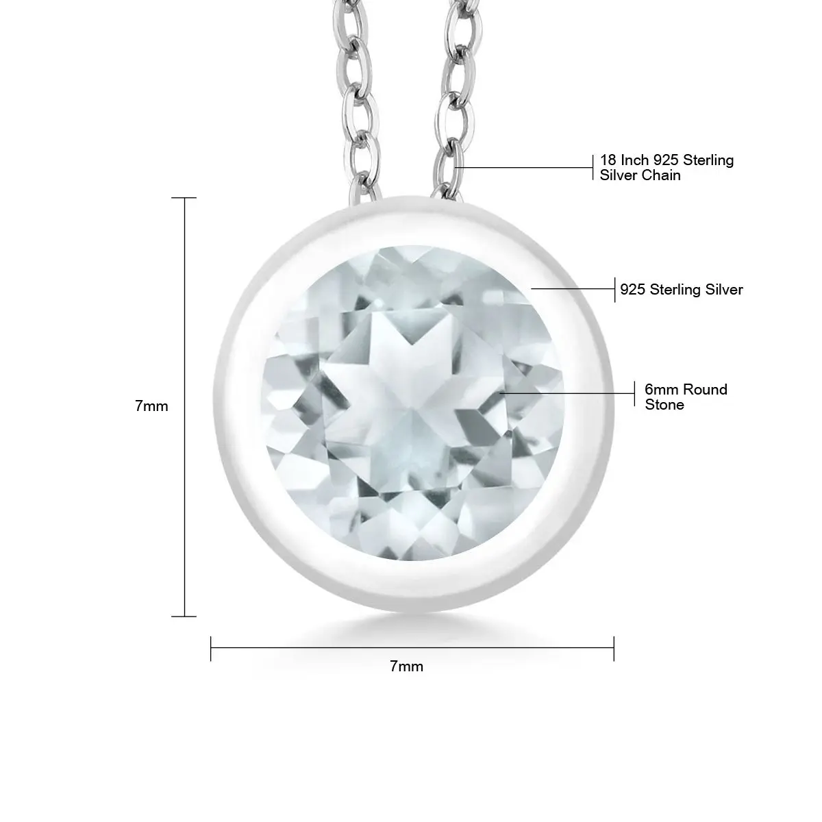 925 пробы серебряные Аквамарин Небесно голубого цвета кулон Цепочки и ожерелья (0 75