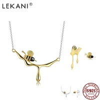 lekani cute bee 925 sterling silver stud earrings and pendant necklaces set for women cubic zirconia agate stone fine jewelry