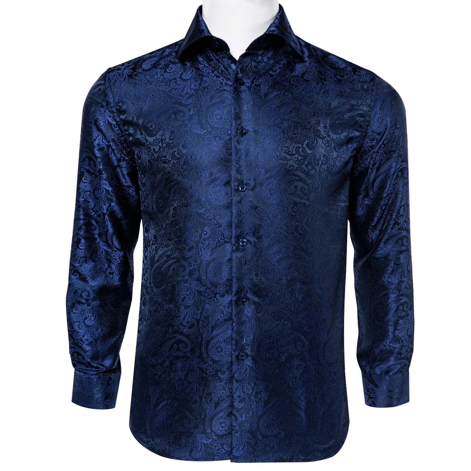 

Королевский синий Пейсли Мужская рубашка с длинным рукавом из шелка и полиэстера отложной воротник обычные Рубашки приталенные повседневн...