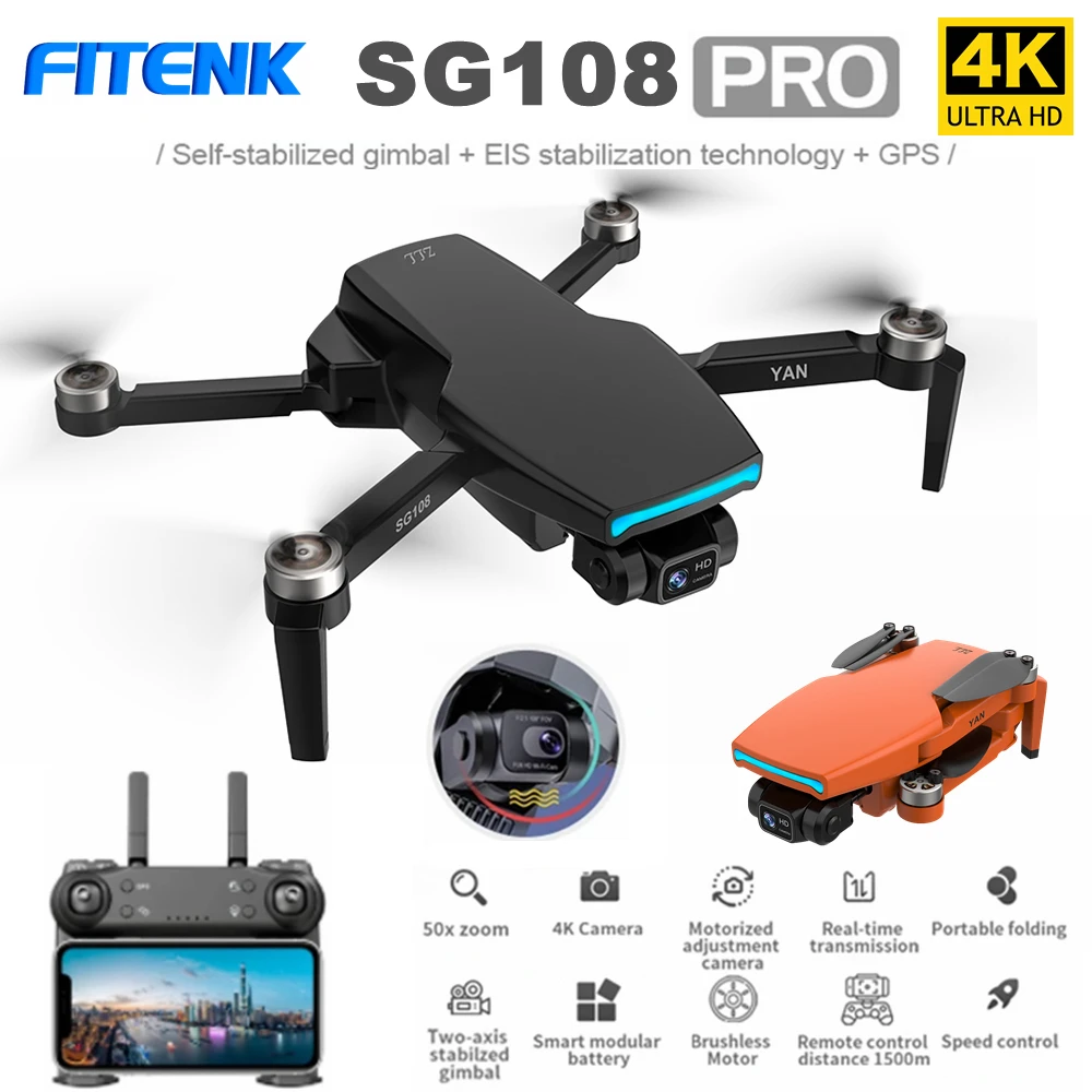 FITENK SG108 PRO GPS беспилотные летательные аппараты с Профессиональный 5G Wi-Fi FPV 4K 2 Ось