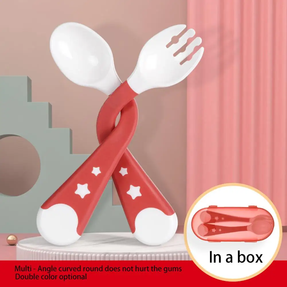 

2Pcs Baby Toddler Soft Bendable Spoon Fork Set Self-Feeding Learning Tableware Utensils Baby Baby Tableware Set