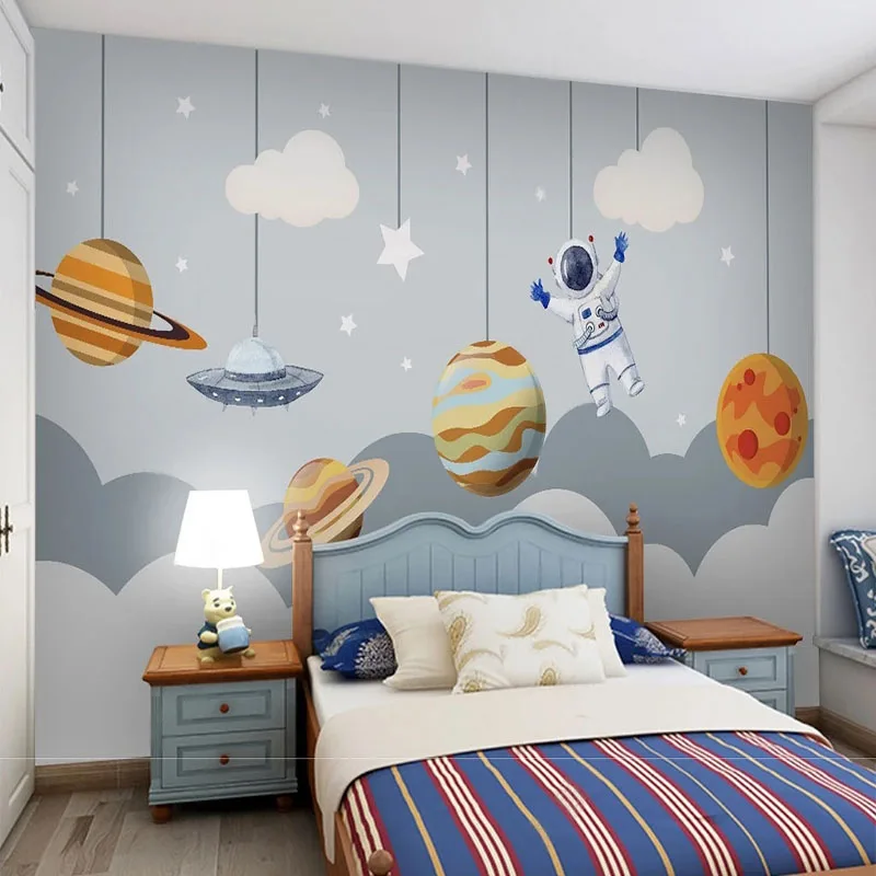 

Custom Any Size Self-Adhesive Mural Wallpaper 3D Cartoon Hand Drawn Rocket Space Children's Room Background Wall Paper Papel De