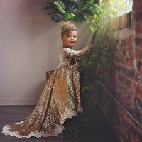 long sleeve flower girls dresses sequined applique birthday christmas girls pageant wedding party events lace floor length girls