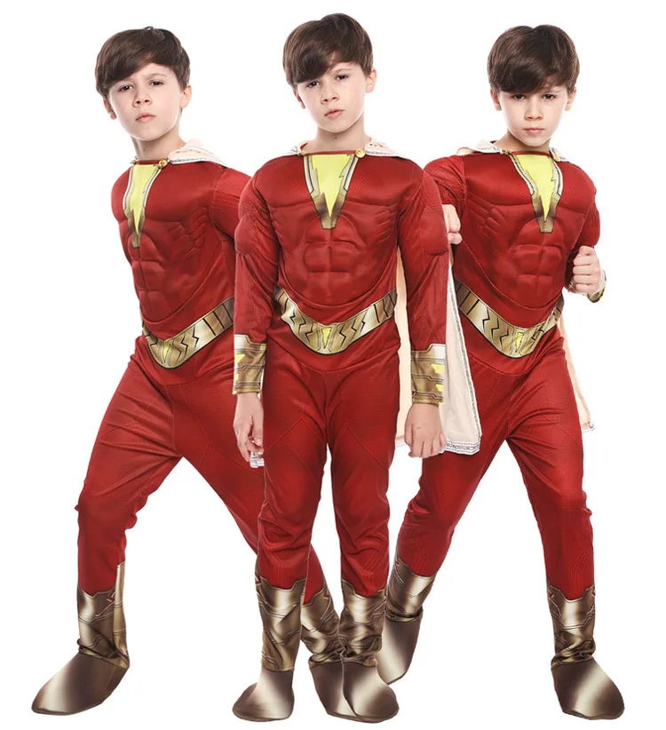 Детский костюм супергероя Shazam для мальчиков маскарадный капитана Марвел