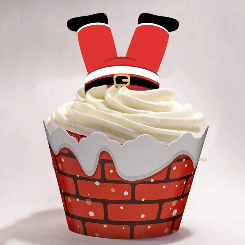 48 комплектов Рождественский капкейк верхушки и обертки вечерние принадлежности