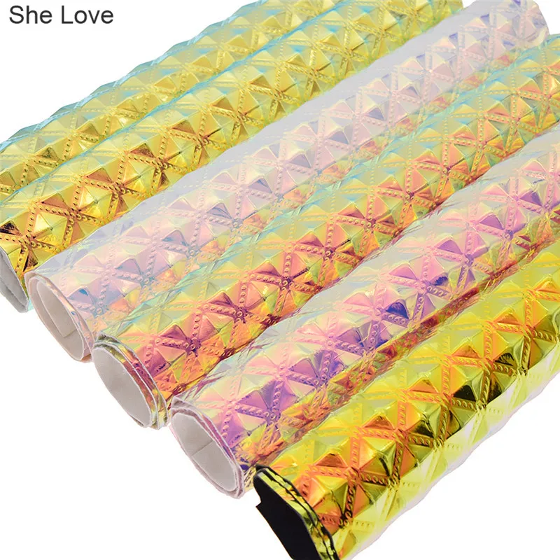 Голографический металлический переливающийся кожаный материал для шитья