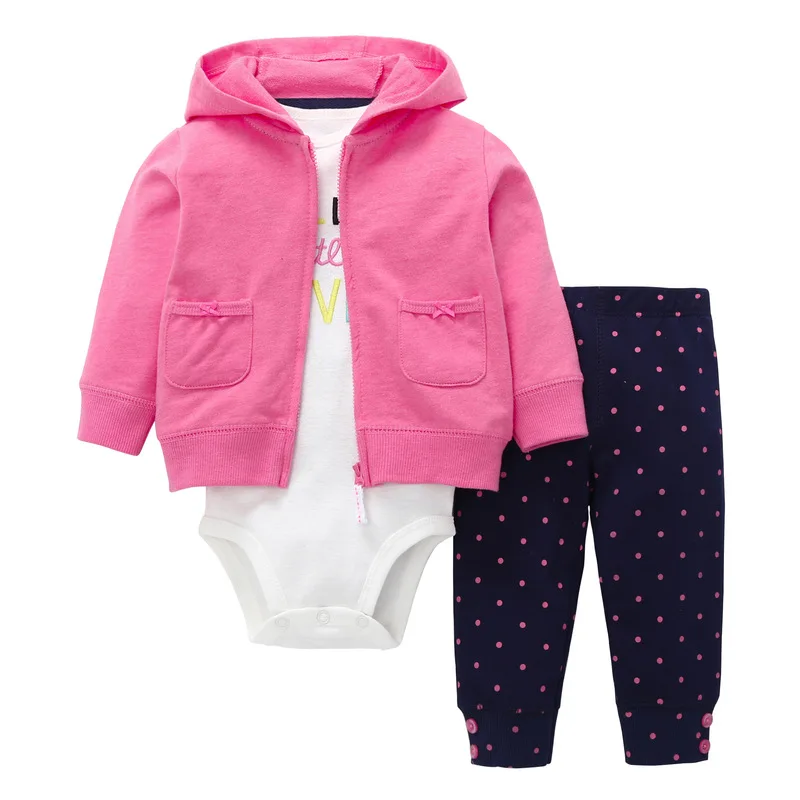

Spring and autumn newborn baby clothes 3pcs sets Cotton long-sleeved hooded jacket and pants and romper boy girl clothes