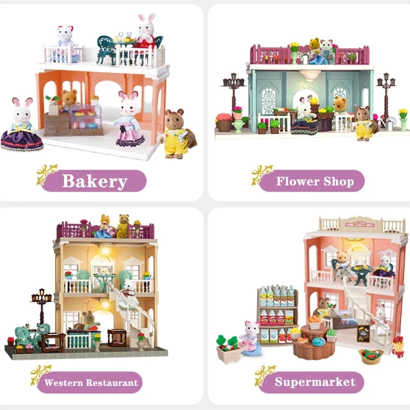 

Dollhouse Furniture Forest Critters Family Koala Town Series Restaurant Fashion Doll House Playset Supermarket Bus Accessories