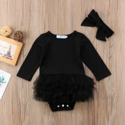 

Infant Newborn Baby Girls Romper Black Lace Tutu Jumpsuit Outfit Clothes baby Clothing