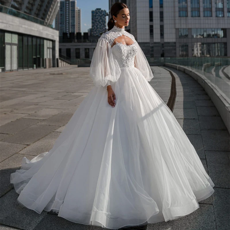 

Женское платье с длинным рукавом, Съемная куртка, ТРАПЕЦИЕВИДНОЕ свадебное платье из тюля, модель 2022