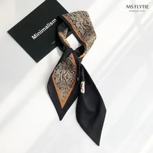 Pañuelo de seda para el cuello para mujer, bufanda clásica y elegante con patrón de serpiente, decoración versátil coreana larga para primavera y otoño