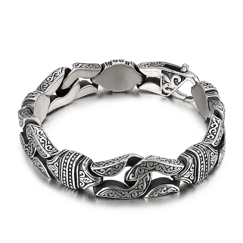 

HAOLYNJOY Retro Style 14mm Men Totem Bracelet 316L Stainless Steel Wristband Jewelry Party Accessories
