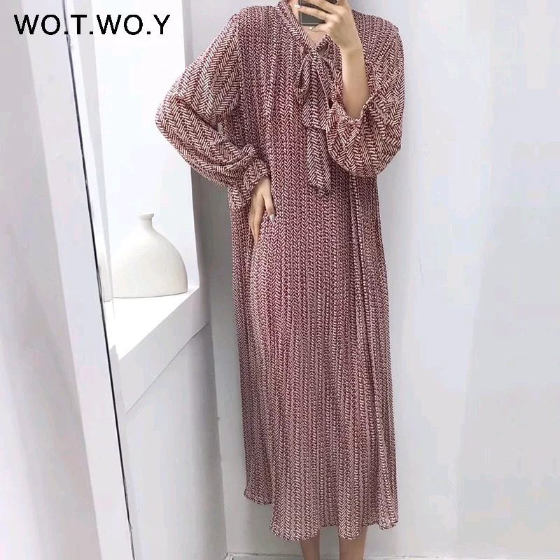 D19358Red WOTWOY Sring летнее повседневное женское платье с v-образным вырезом, элегантные прямые платья длиной до середины икры, женская модная Длинная женская одежда - Цвет: D19358Red
