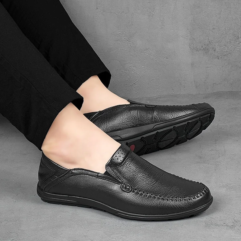 Men Casual Shoes outdoor Luxury Brand Genuine Leather Mens fashion Loafers Moccasins Comfy Breathable Slip on Driving Shoes a4