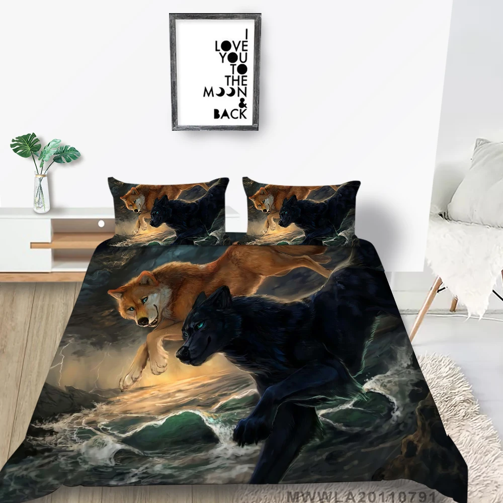 

3D Wolves Bedding Set For Kids Artistic Fashion Duvet Cover Sea Twin Full Double Queen Single King Size Bed Set Cartoon