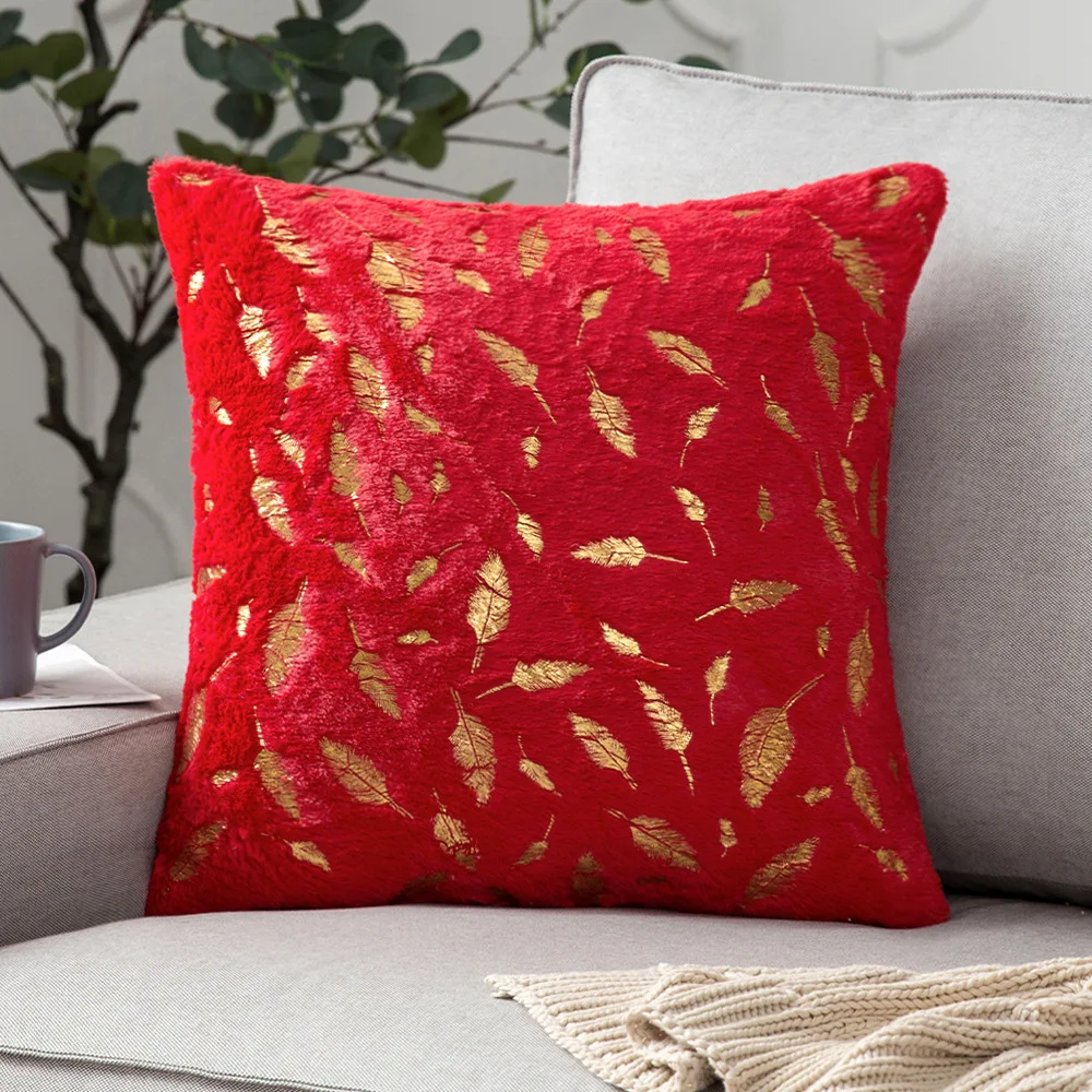 Sparkly altın tüyleri kırmızı kanepe yastık Sham, noel kürklü yastık, dekoratif kanepe yastık kılıfı, kanepe kanepe minder örtüsü