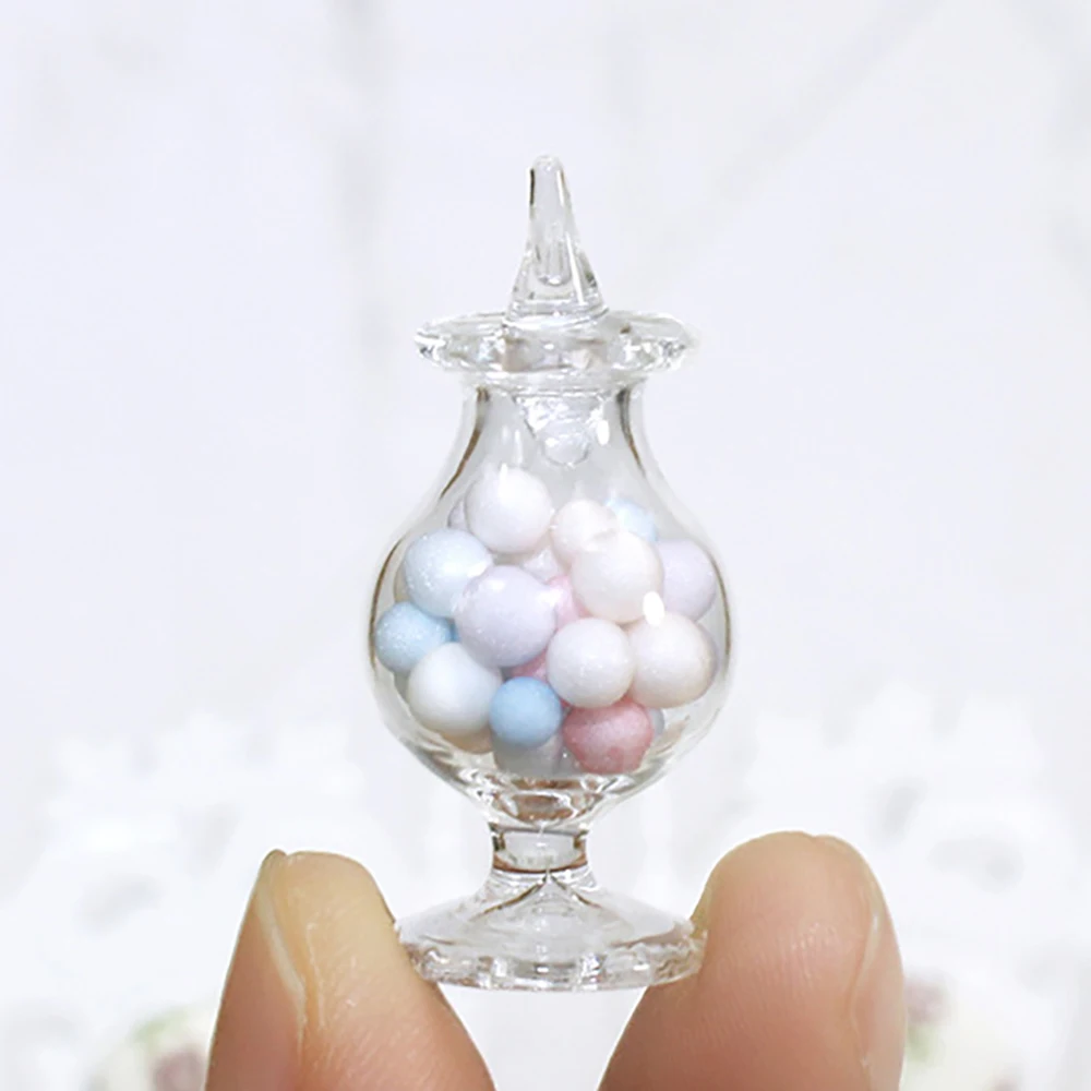 1/12 Dollhouse Miniature Accessories Mini Glass Candy Jar Simulation Bottle Model for Doll House Decoration ob11