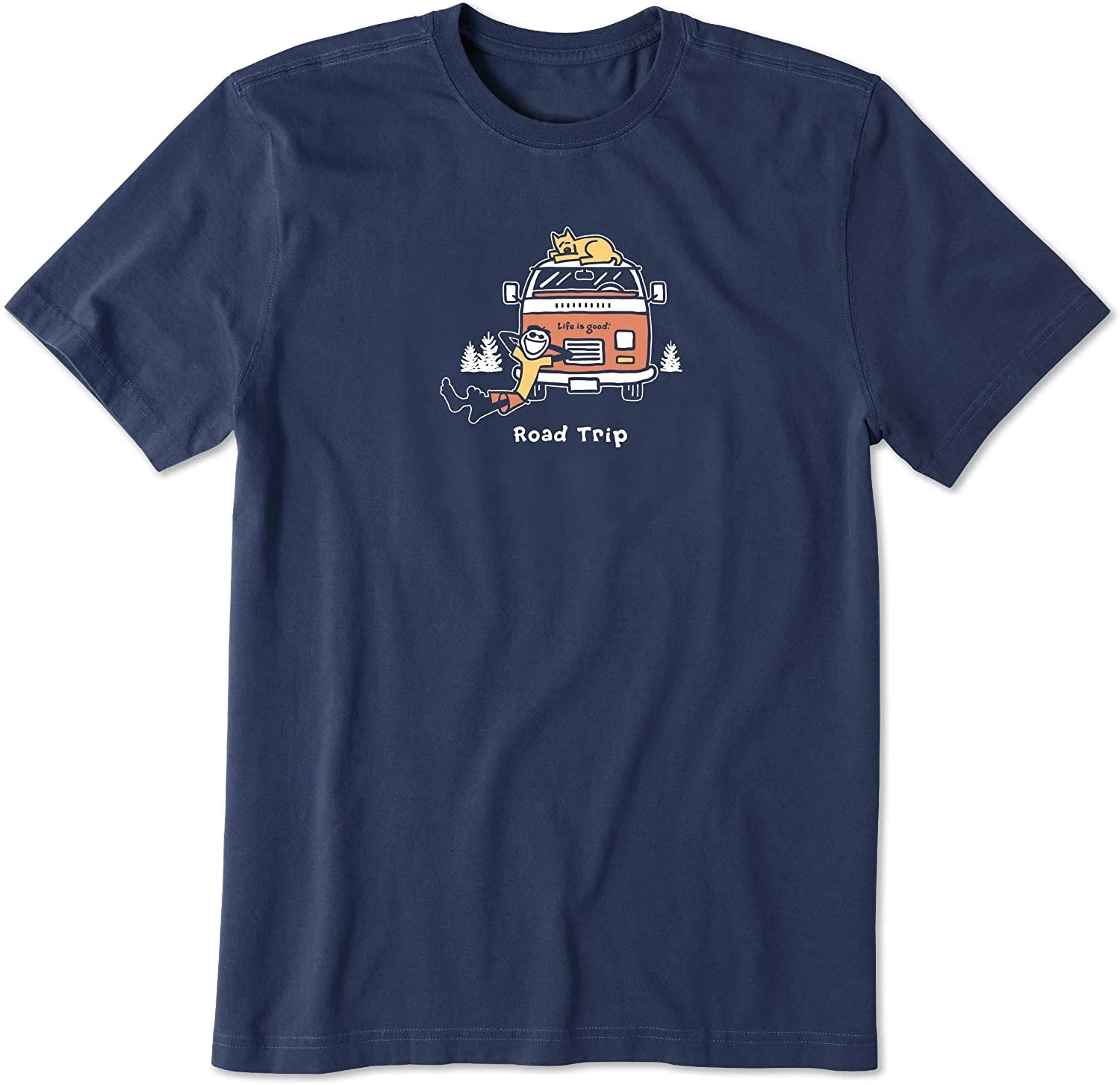 

Funny Casual Men's Graphic Tees Life Is Good Mens Road Trip Graphic Men's Black T-Shirt Vintage Cotton Short Sleeve Female Top