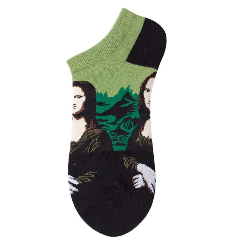 

New Trendy Happy Socks Women Boat Funny Oil Painting Mona Lisa Cute Ankle Socks Casual Harajuku Cotton Animal Fruit Short Socks