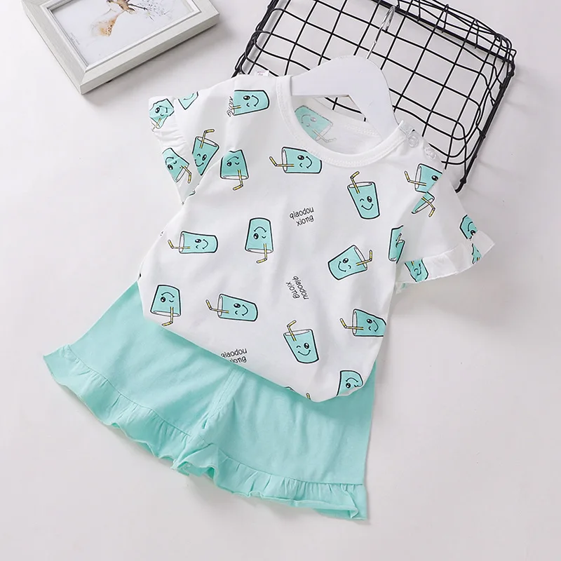 

Summer Kids Sets Girls Clothes Sets Cartoon Print Tops + Shorts Two-piece Set Toddler Girls Clothes Kids Cotton Comfortable Sets