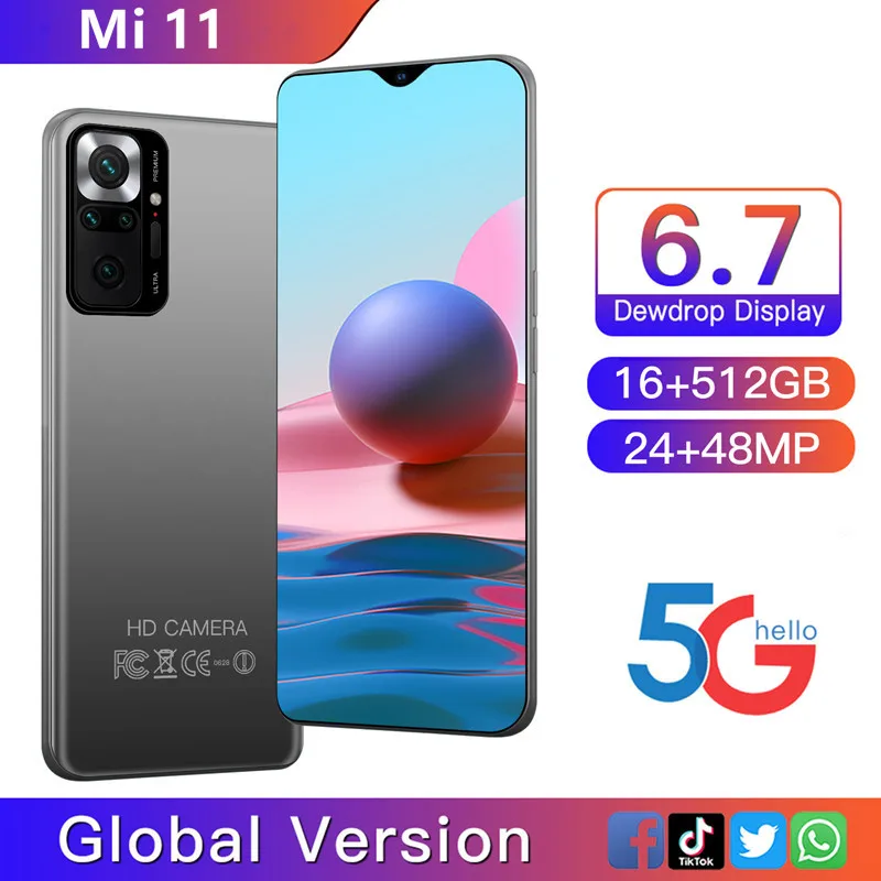 

2021 Global Version Mi 11 Smartphone Android 16GB 512GB 10 Core 48MP Carema 4G 5G CellPhone Daul SIM Featured Mobile Phones