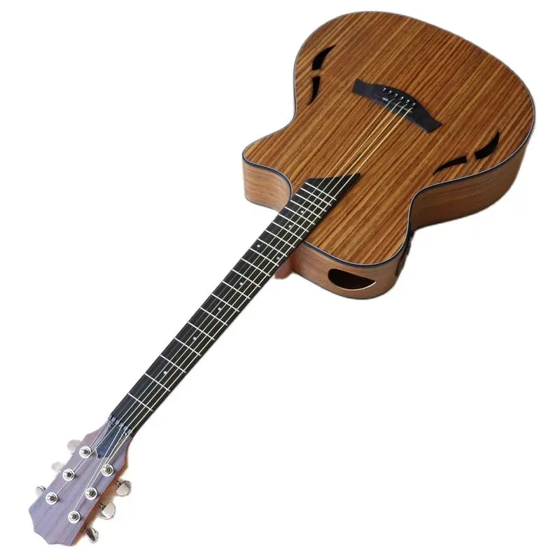 hickory holz körper elektrische akustische gitarre 40 inch 6 saiten folk gitarre mit einzigartigen sound loch doppel f loch gitarre pickup fr