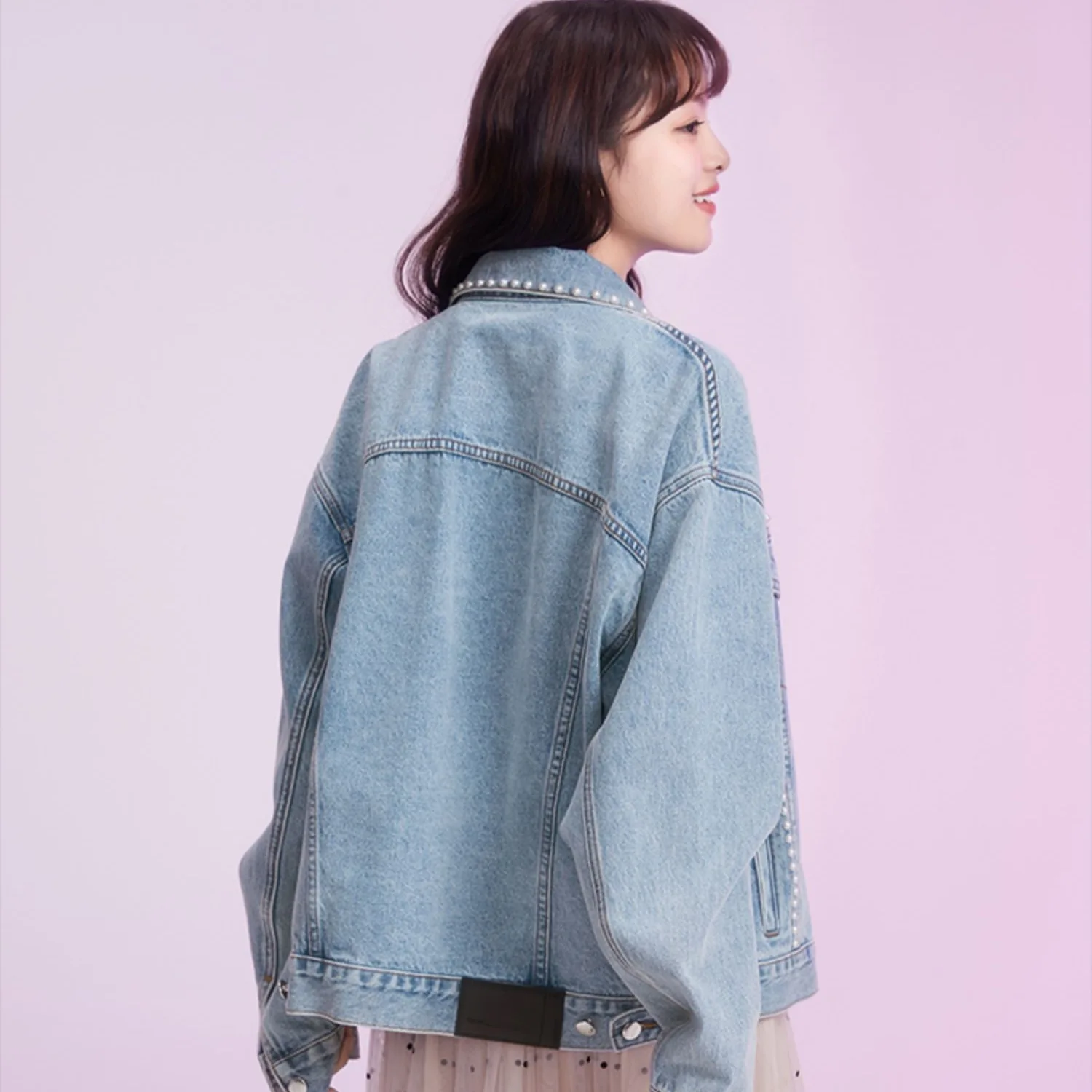 

Fashion 2021 Spring Autumn New Beaded Women Denim Jacket Loose Korean Short Female Tops Coats