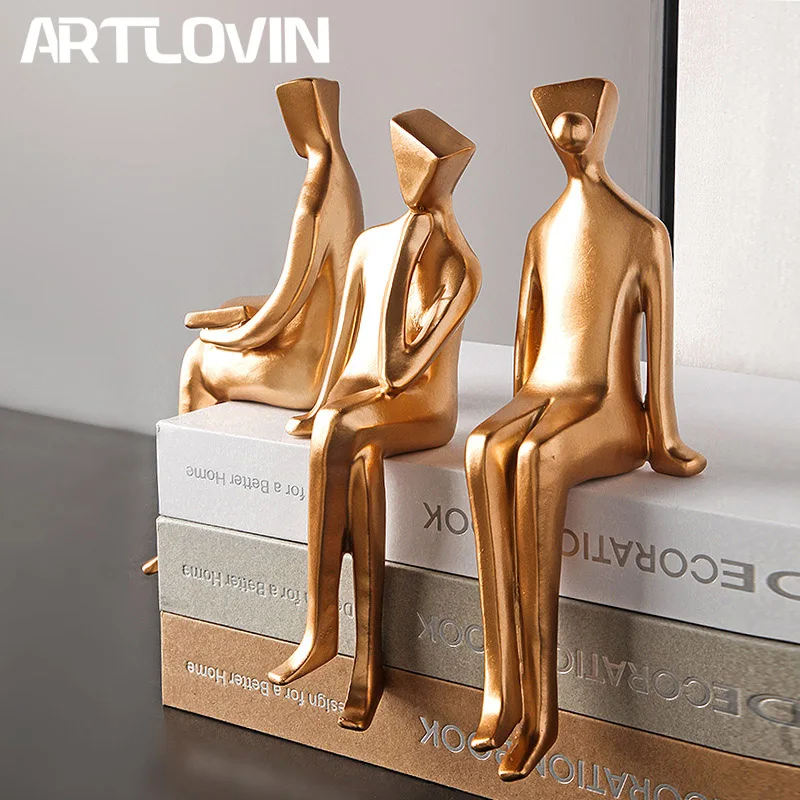 

Nordic Golden Family Character Figurines Resin People Gold Crafts Office Room Decorations Desktop Ornaments Lovers Wedding Gift
