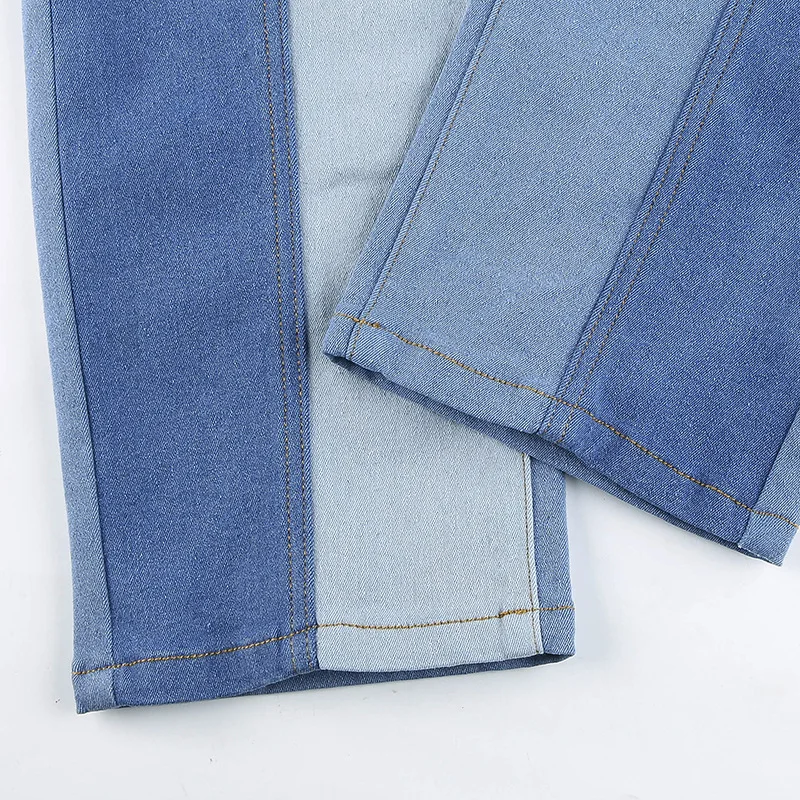 

DenimColab Patchwork Stretch High Waist Jeans Pants Women Splicing Elastic Straight Pants Ladies Casual Contrast Jeans 2021