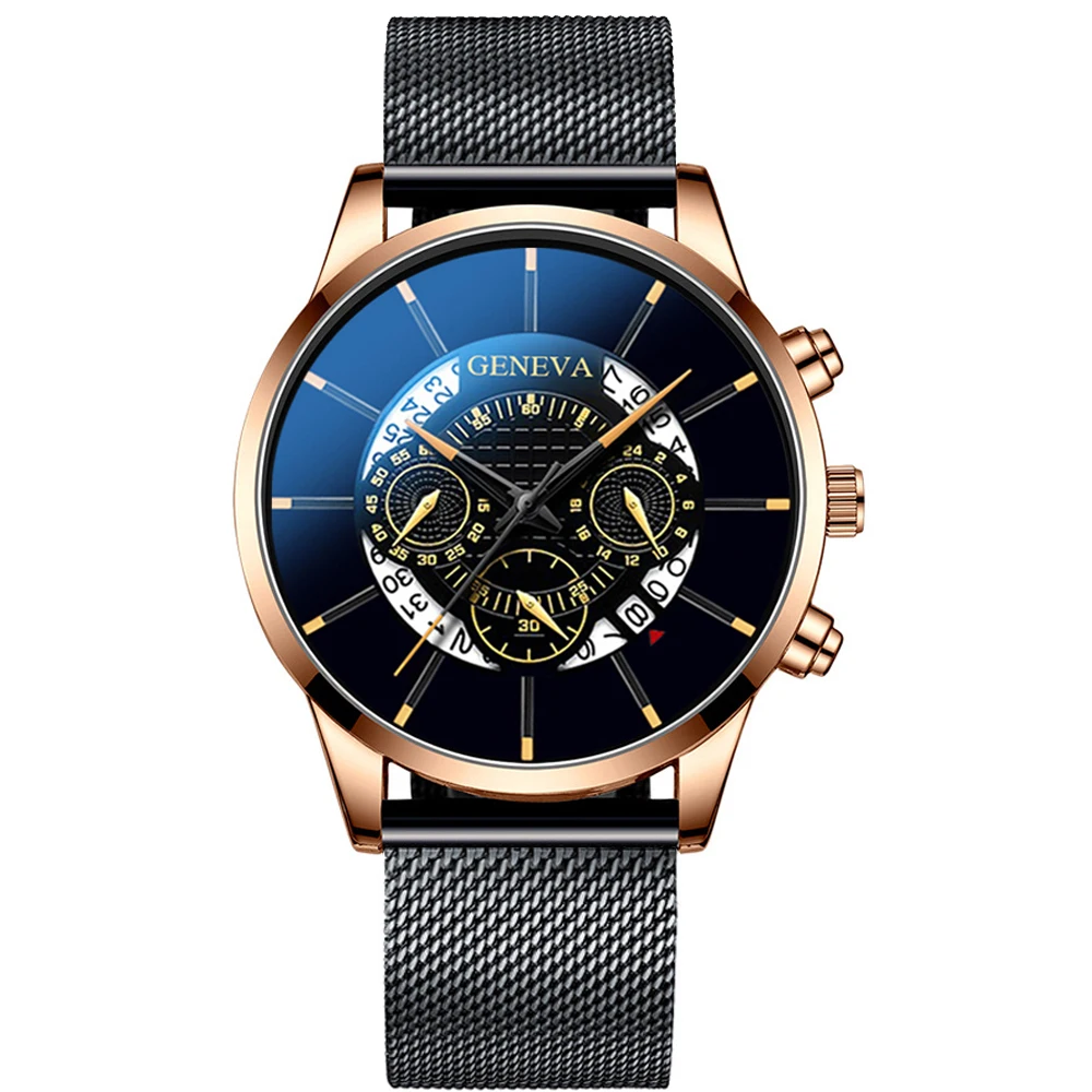 M black rose gold Роскошные мужские часы из нержавеющей стали, часы с датой, кожаный сетчатый ремень, ультра тонкие наручные часы, спортивные деловые мужские часы, Relojes Masculino - Цвет: M black rose gold