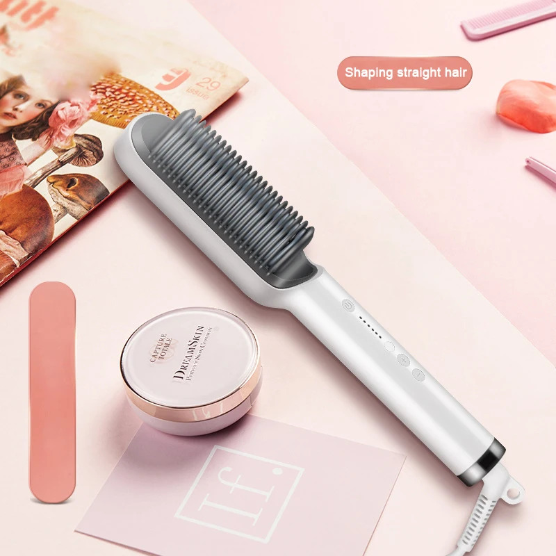 

New PTC Heating Hair Straightener Brush Hair Electric Hair Comb Brush Ceramic Straight Curler Styling Tool