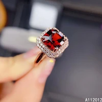 kjjeaxcmy fine jewelry s925 sterling silver inlaid natural gemstone garnet girl lovely ring support test chinese style