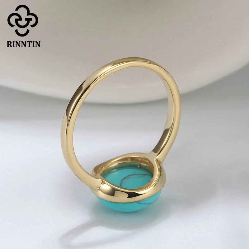 Rinntin 925 Серебряное кольцо для женщин Lapis золотого цвета женские обручальные