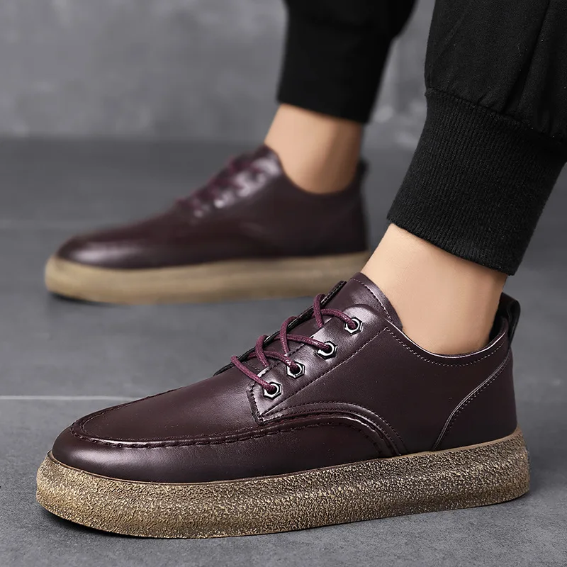 

Thick Soled Men Business Shoes Leather Leisure Shoes Waterproof Loafers Lace-up Chaussure Hombre Party Shoes Casual Fashion Man