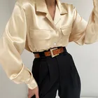 Блузка Женская атласная, винтажная рубашка с воротником с лацканами, S- Casual, элегантная вечерняя одежда, 2021