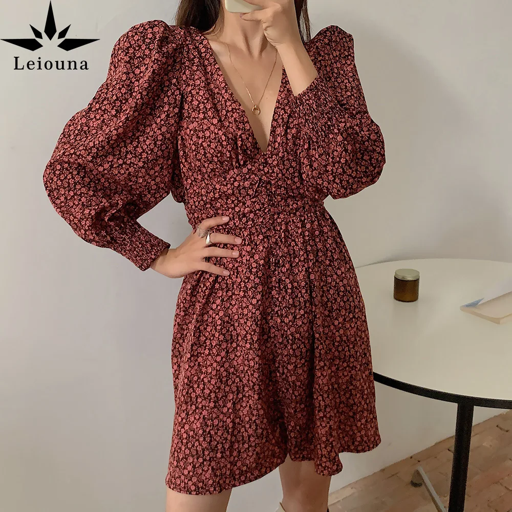 

Женское платье с V-образным вырезом Leiouna, свободное приталенное платье с высокой талией, V-образным вырезом и цветами в французском стиле, вес...